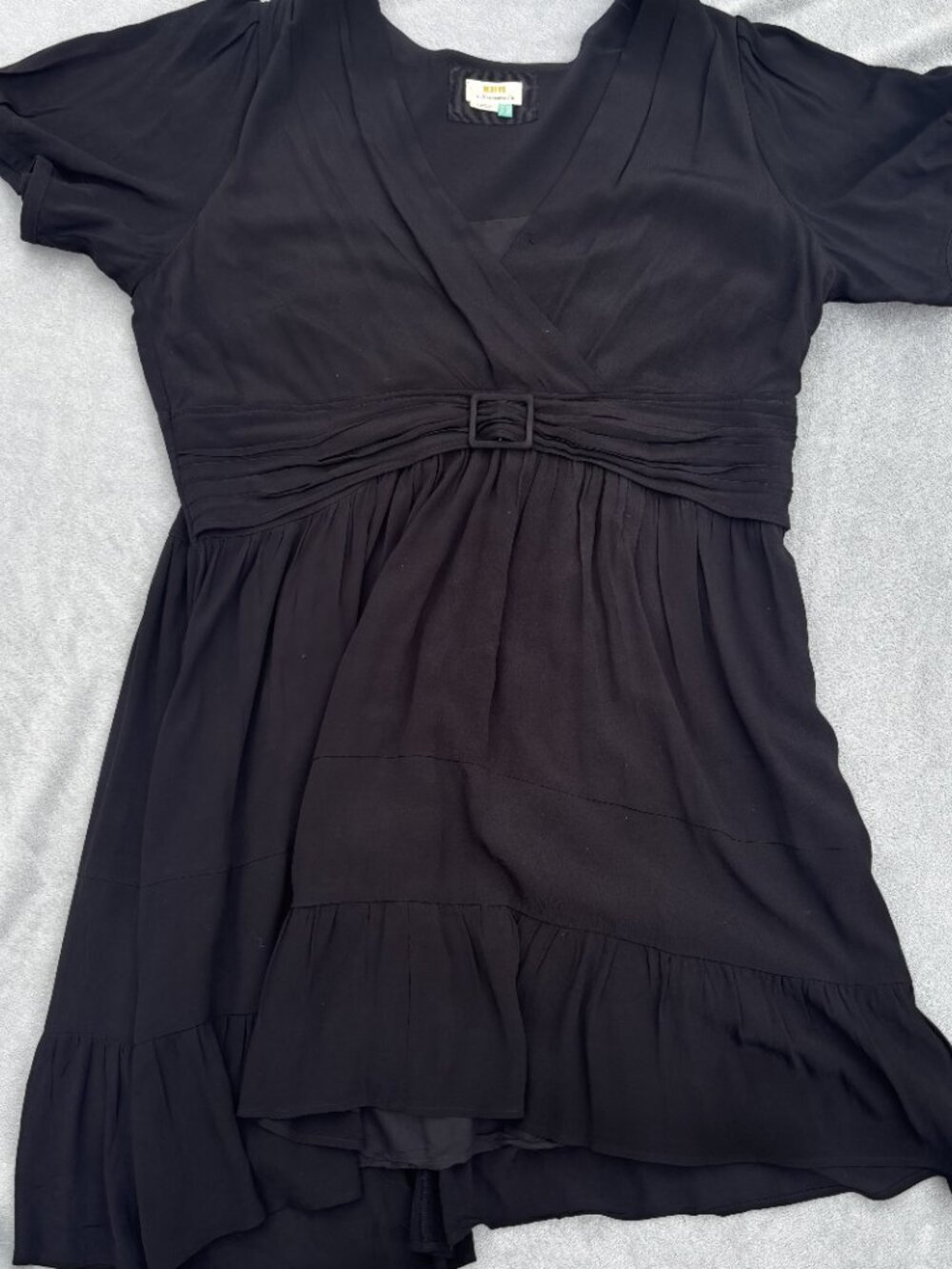 Maeve by Anthropologie Martina Dress 18W Black Belted Tiered Midi
